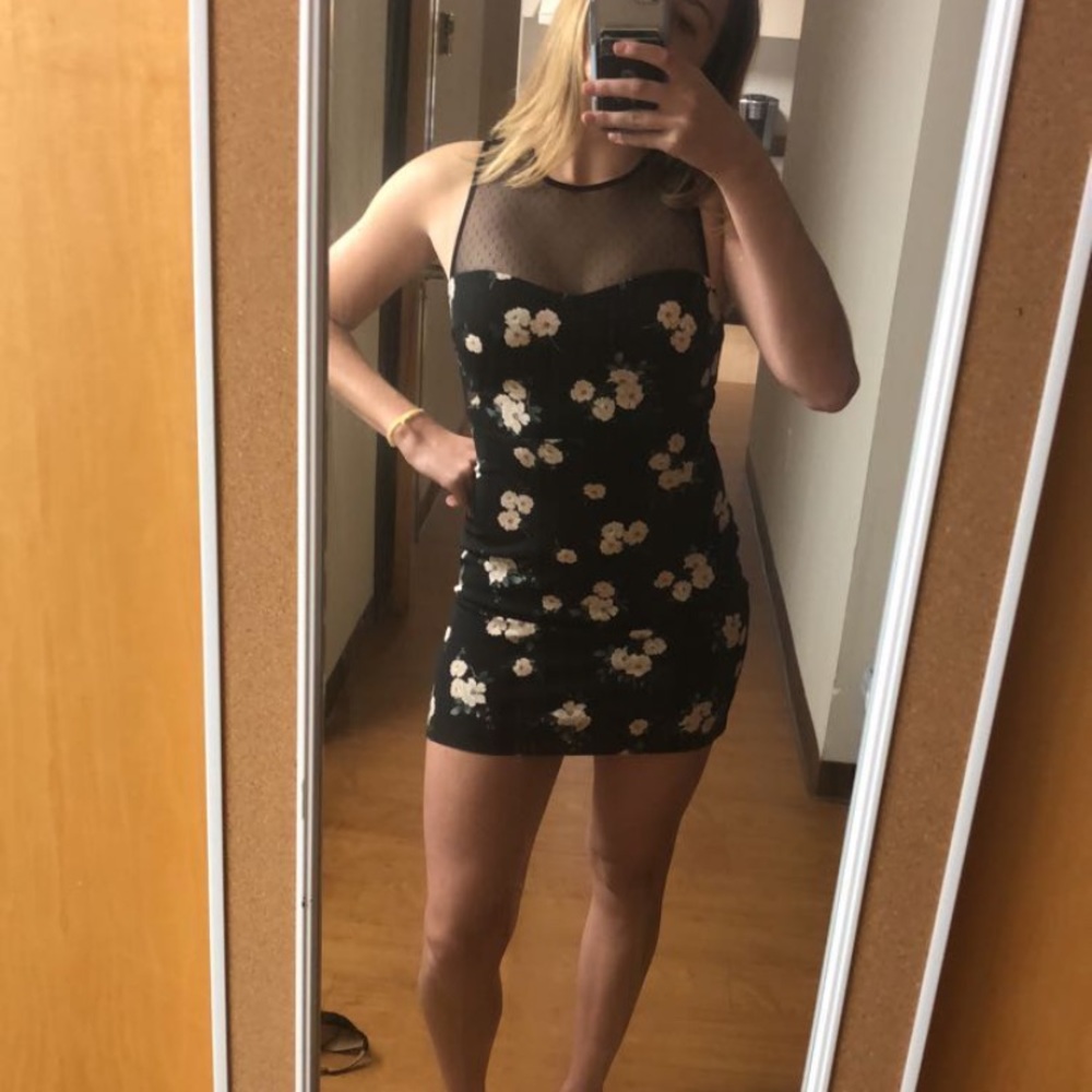 Express Black Floral Mesh Bodycon